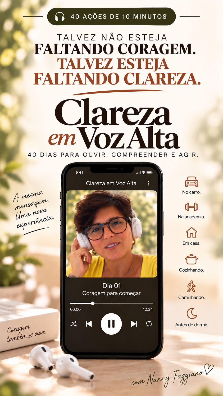 Nanny de fones de ouvido no player do Clareza em Voz Alta